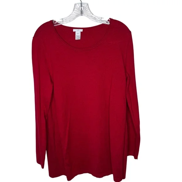 J Jill Red Long Sleeve Crew Neck Sweater Knit Top Women's Size M - Picture 1 of 7